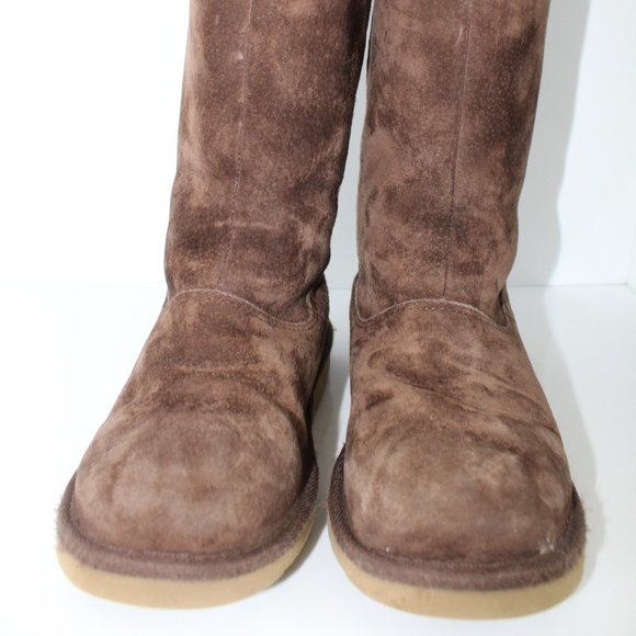 UGG Boots Big Kids Tall Brown Hayden Sheepskin Lining Rainbow Zipper ~5~ 5654 - Picture 6 of 15